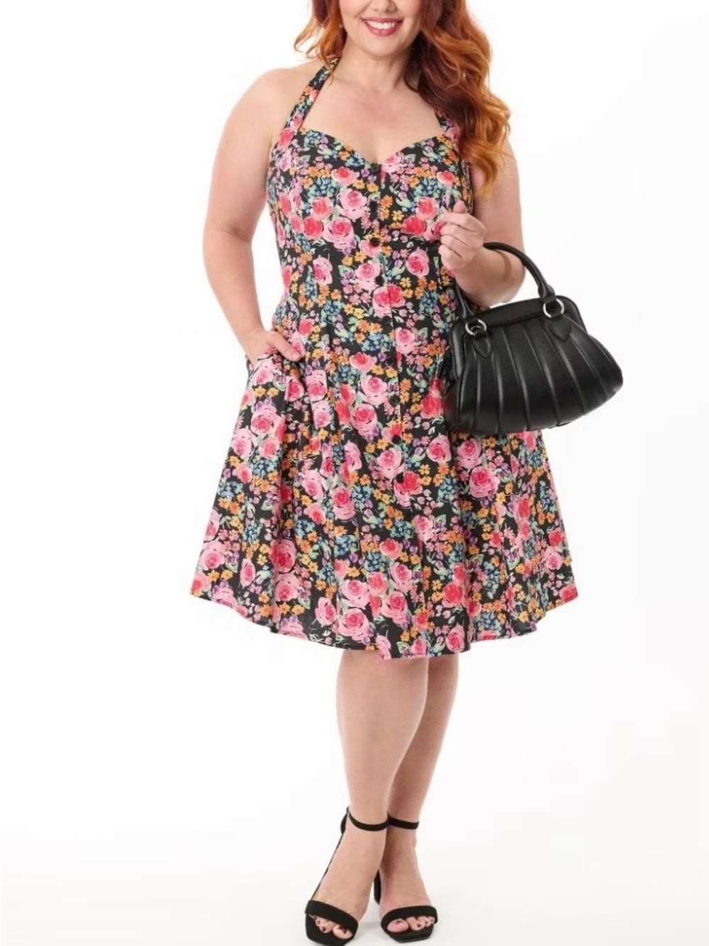 SMAK PARLOUR NWT Pinup Retro Party Floral Halter Fit/Flare Smock Back Dress 3X